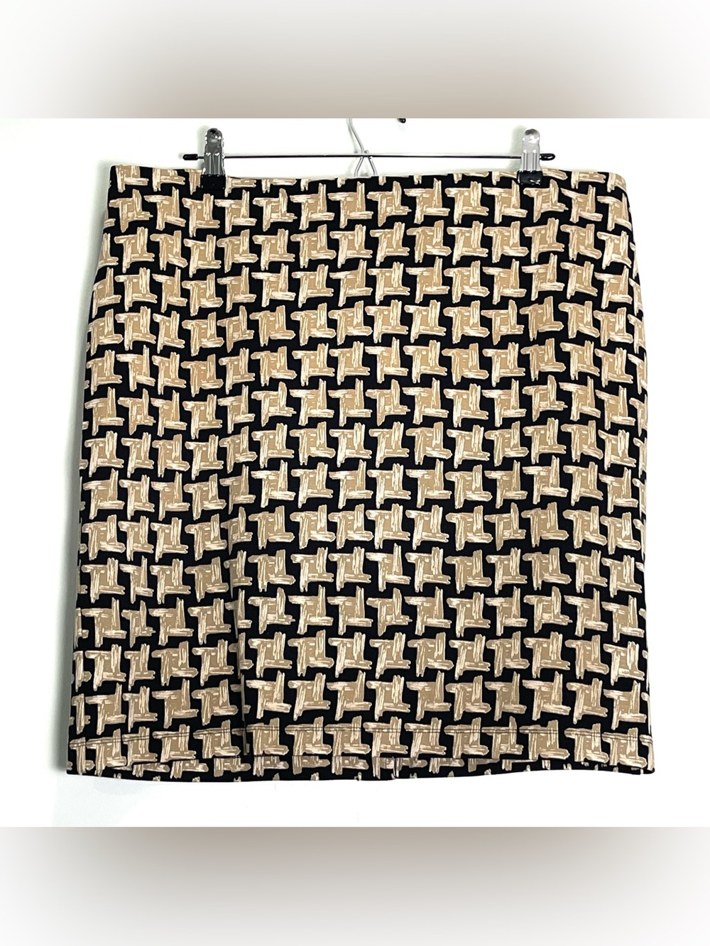 J. MCLAUGHLIN Black Tan Houndstooth Print Back Zip Mini Pencil Skirt Size 14